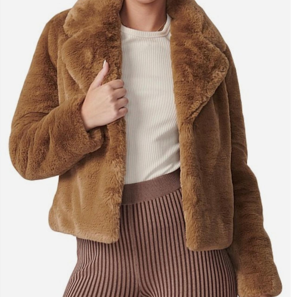 ENA PELLY Faux Fur Jacket - Brown - Size 8 US